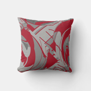 Coussin Charbon rouge foncé gris Feuille luxuriant Art Abs