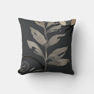 Coussin Charcoal Grey Artistique Aquarelle Feuilles
