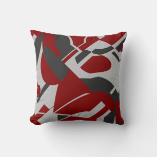 Coussin Charcoal Grey Dark Red Bold Diagonal Art Design