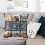 Coussin Charcoal grey personnalisé collage photo anniversa<br><div class="desc">Un cadeau unique pour un 21ème anniversaire, célébrant sa vie avec un collage de 8 de vos propres photos, photos. Personnalisez et ajoutez son nom, son âge et une date. Un fond gris fusain, un texte blanc. Le nom est écrit avec un script de style moderne écrit à la main....</div>