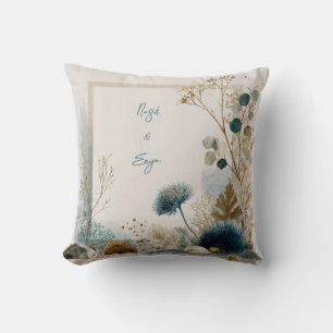 Coussin Chardon Bleu et Or Botanique Aquarelle Côtière