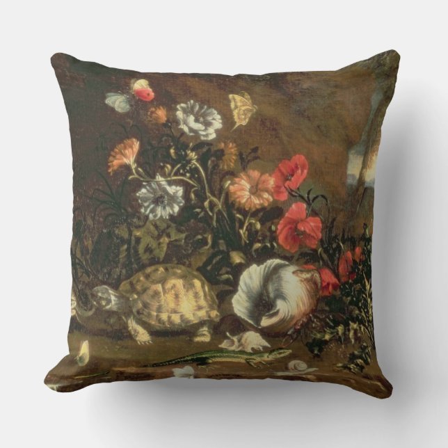 Coussin Chardons, fleurs, reptiles et papillons à coté (Recto)