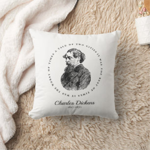 Coussin Charles Dickens Portrait et Citation