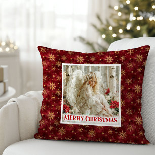 Coussin Charmant Ange Victorien Rouge Or Accent Noël