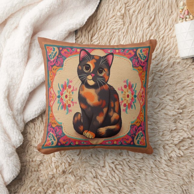Coussin Charmant Cute Tortoiseshell Chat Vibrant frontière (Couverture)
