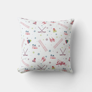 Coussin Charmant sports d'hiver personnalisés rose