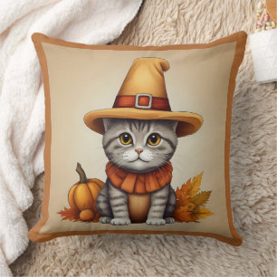 Coussin Charmant Thanksgiving Chat en déguisement