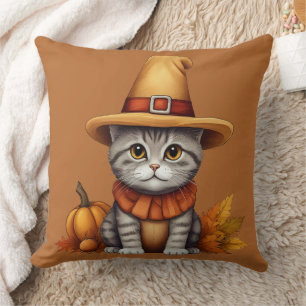 Coussin Charmant Thanksgiving Chat en déguisement