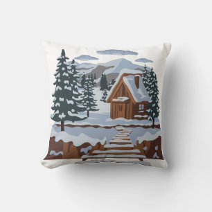 Coussin Charmante Art Cabine d'hiver pour déco maison