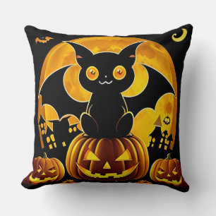 Coussin Charme de nuit de chat d'Halloween mignon chauve-s
