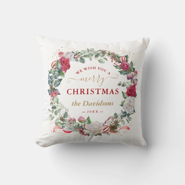 Coussin Charme Nous Vous Souhaitons Une Merry Xmas Wreath  (Recto)