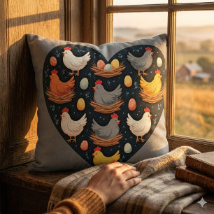 Coussin Charme Rustique Cottagecore Motif de Poulet de Fer
