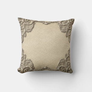 Coussin Charme rustique élégant vintage toile de jute dent