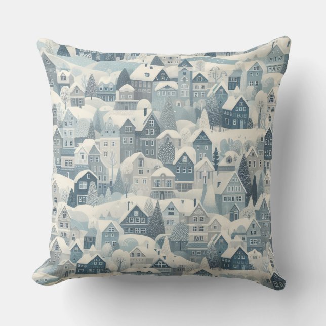 Coussin Charme scandinave Nordic Snow Winter Ville Motif (Recto)