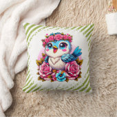 Coussin Charming Blue Owl with Roses (Couverture)
