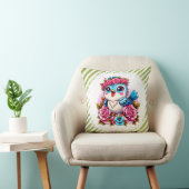 Coussin Charming Blue Owl with Roses (Chaise)