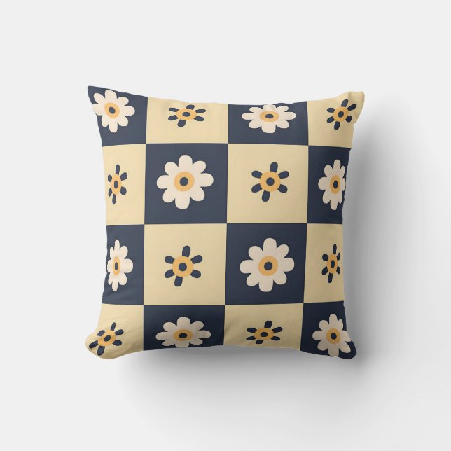 Coussin Charming Daisy À damiers Motif (Recto)