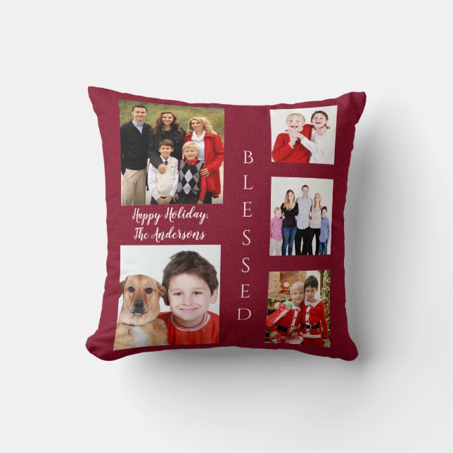 Coussin Charming Holiday Famille Photo Collage Monogramme (Recto)