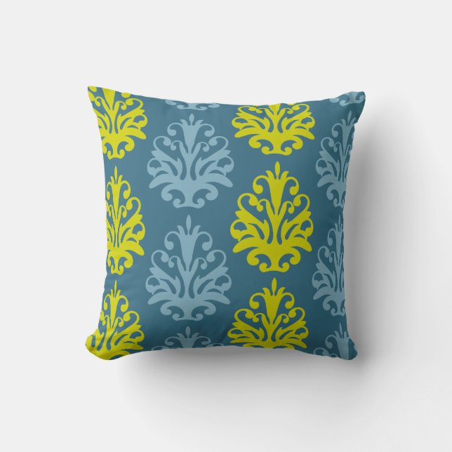 Coussin Chartreuse bleu ardoise damas sarcelle (Recto)