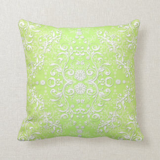 Coussin Chartreuse Floral Damassé Vert Citron