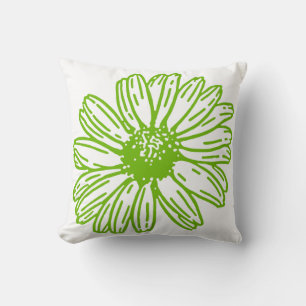 Coussin Chartreuse Green Daisy Print, Hippie Flower Print