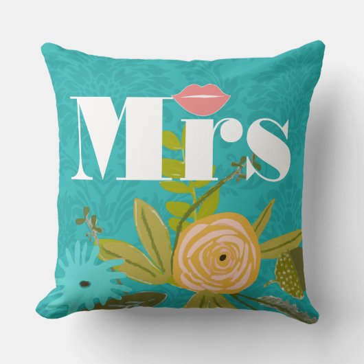 Coussin Chartreuse Mariage damassé Rose Turquoise (Recto)