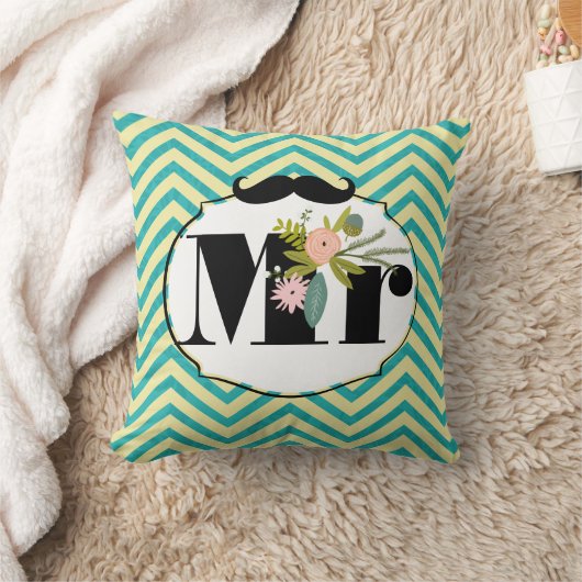 Coussin Chartreuse moderne Turquoise Mariage damassé (Couverture)