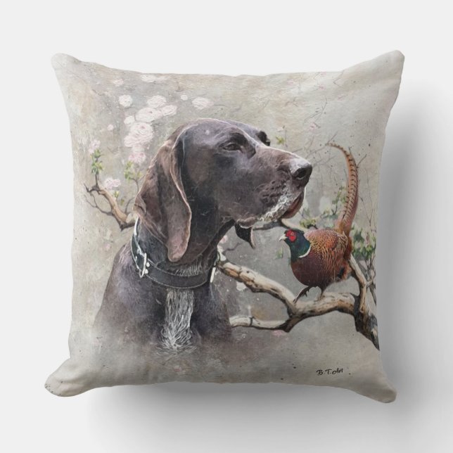 Coussin Chasse à l'art GSP – Précision, Passion et Faisan (Recto)