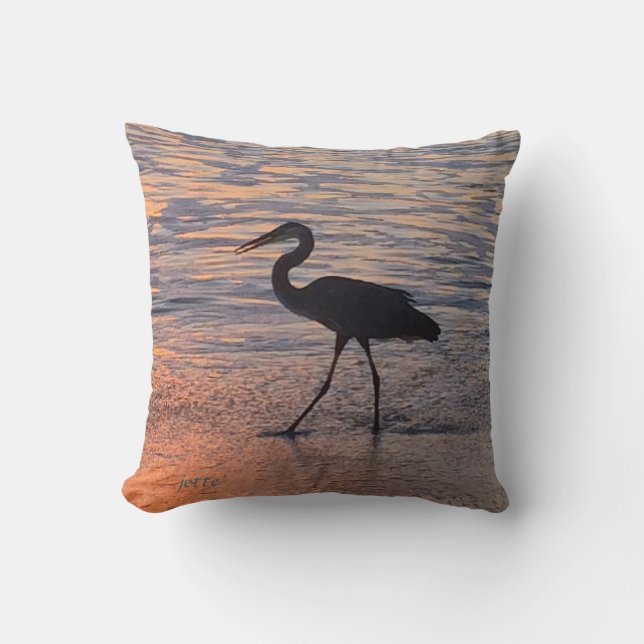 Coussin Chasse à lever de soleil et océan calme (Recto)