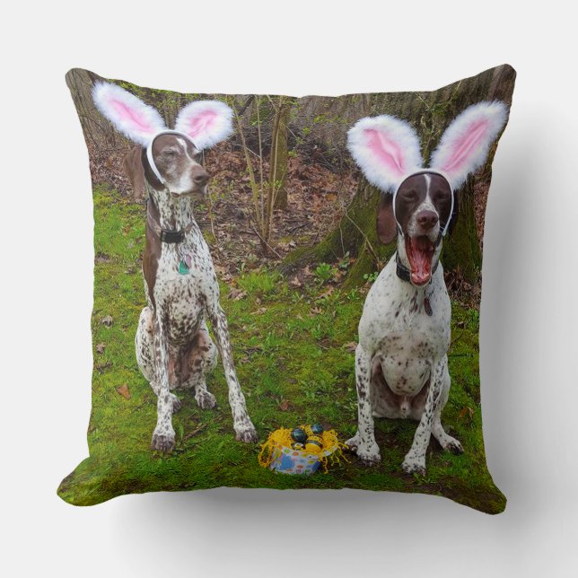 Coussin Chasse aux oeufs de Pâques et Chiens de fête Carré (Recto)