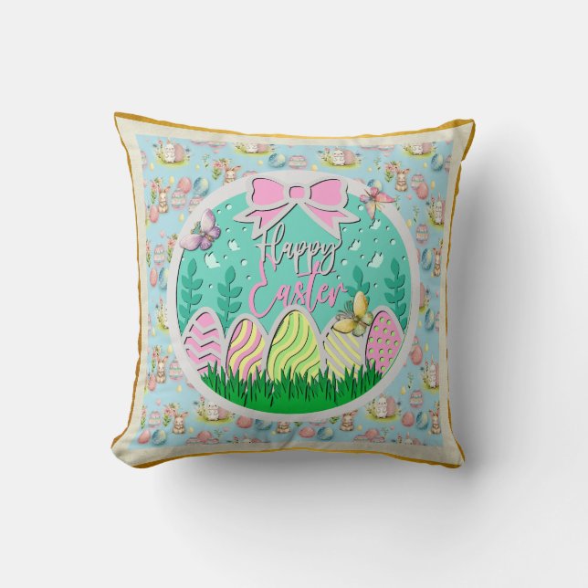 Coussin Chasse aux oeufs de Pâques mignonne et papillons c (Recto)