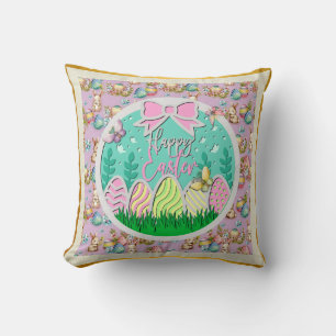 Coussin Chasse aux oeufs de Pâques mignonne et papillons c