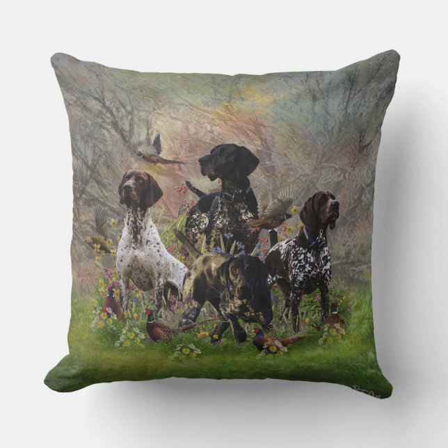 Coussin Chasse faisan avec GSP (Recto)