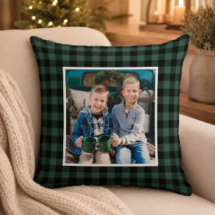 Coussin Chasseur vert plaid buffalo noir photo Noël