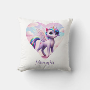Coussin Chat à licorne arc-en-ciel personnalisé
