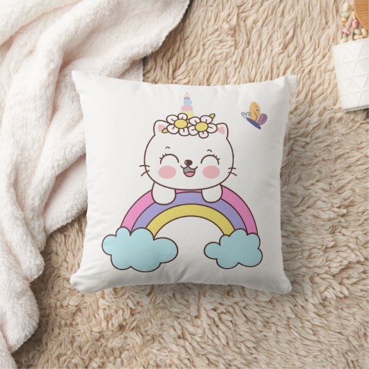 Coussin Chat à licorne mignon sur l'oreiller à lancer arc- (Couverture)