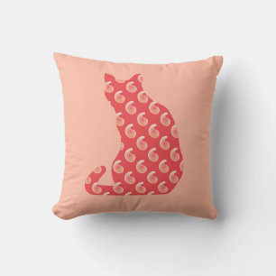 Coussin Chat à motifs paisley - Tons de Coral Orange