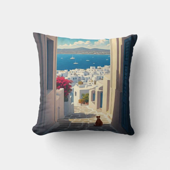 Coussin Chat à Mykonos Grèce Cyclades Voyage (Recto)