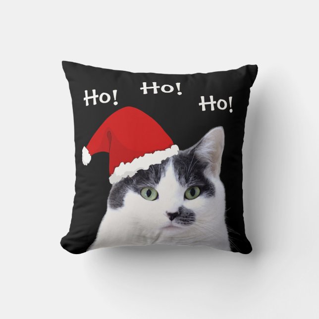 Coussin Chat à Santa Hat Noël (Recto)