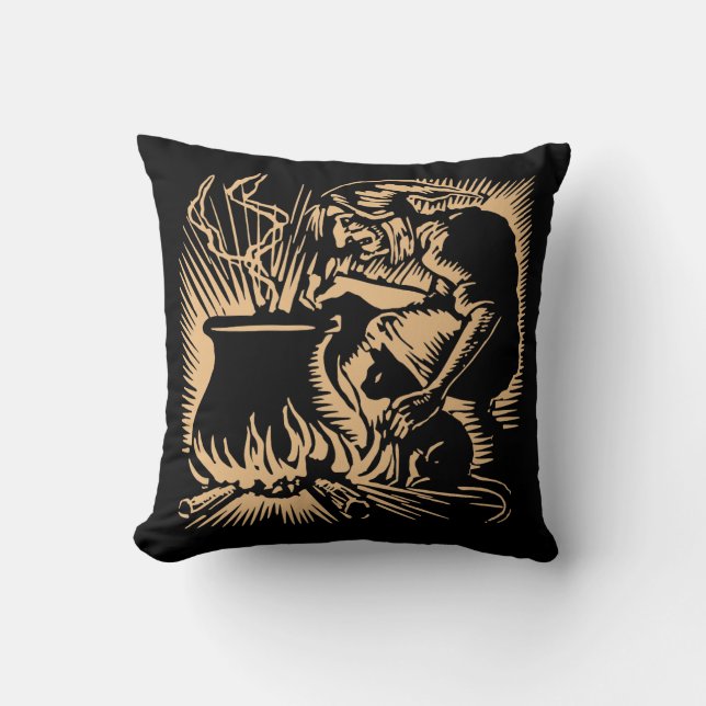 Coussin Chat à sorcière d'Halloween 1920 et coupe-bois de  (Recto)