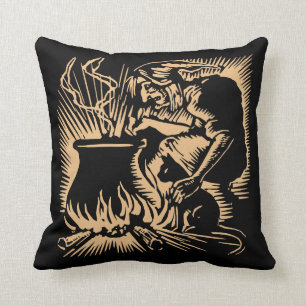 Coussin Chat à sorcière d'Halloween 1920 et coupe-bois de