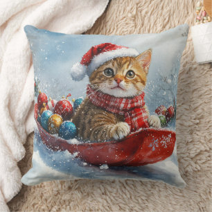 Coussin Chat abyssin en traîneau laisse tomber la neige No