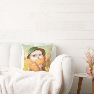 Coussin Chat adorable avec Hen à la ferme