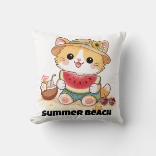 Coussin Chat Adorable de Plage d'Été