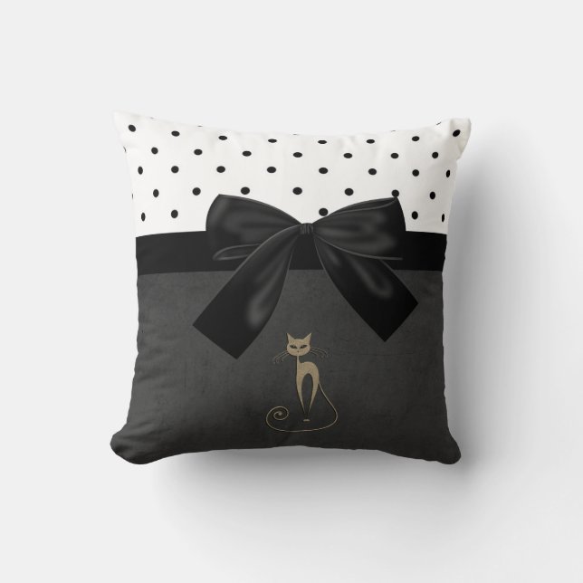 Coussin Chat adorable mignon, Pois, Bow noir (Recto)