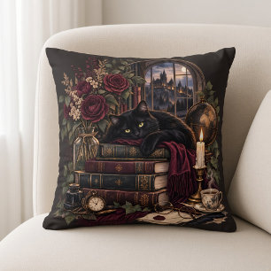 Coussin Chat amateur de livres Dark Academia