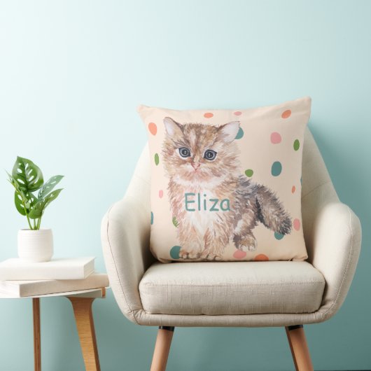 Coussin Chat aquarelle personnalisé pois enfant rose pépin (Chaise)