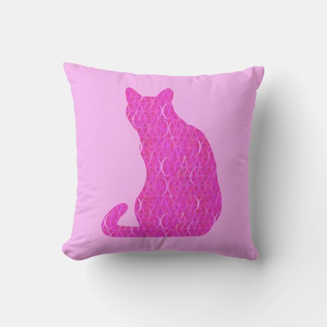 Coussin Chat Arabesque - fuschia, rose chaud (Recto)