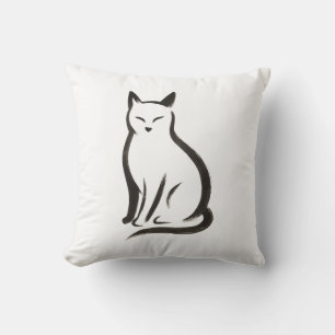 Coussin Chat assis - Silhouette d'encre minimaliste sur