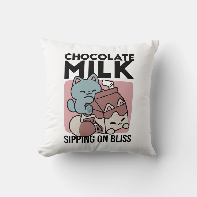 Coussin Chat au Lait Chocolaté Kawaii – Boisson Confortabl (Recto)